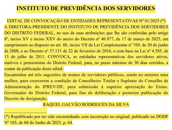 Edital de convocação de entidades representativas de servidores